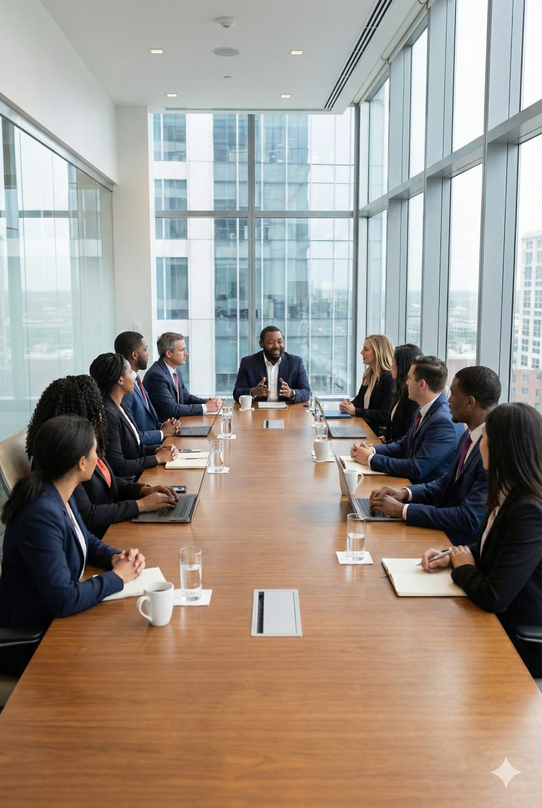 Dr. Ellington leading executive boardroom meeting